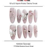 Takma Takma 10'lu Pembe Extra Uzun Oval TT1104 Tekrar Kullanılabilir El Yapımı Protez Takma Tırnak - Pembe-XS
