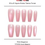Takma Takma 10'lu Pembe Kısa Balerin TT1175 Tekrar Kullanılabilir El Yapımı Protez Takma Tırnak Pembe-Xs - Yeşil