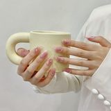 Takma Takma 10'lu Pembe Kısa Oval TT1133 Tekrar Kullanılabilir El Yapımı Protez Takma Tırnak Pembe-Xs