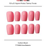 Takma Takma 10'lu Pembe Kısa Oval TT1266 Tekrar Kullanılabilir El Yapımı Protez Takma Tırnak - Pembe-XS