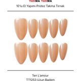 Takma Takma 10'lu Pembe Uzun Badem TT1253 Tekrar Kullanılabilir El Yapımı Protez Takma Tırnak - Pembe-L - Beyaz