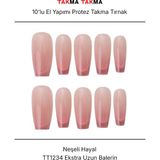 Takma Takma 10'lu Pembe Uzun Balerin TT1234 Tekrar Kullanılabilir El Yapımı Protez Takma Tırnak Pembe-L