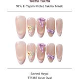 Takma Takma 10'lu Pembe Uzun Oval TT1387 Tekrar Kullanılabilir El Yapımı Protez Takma Tırnak Pembe-Xs - Çok Renkli
