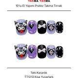 Takma Takma 10'lu Renkli Kısa Yuvarlak TT1213 Tekrar Kullanılabilir El Yapımı Protez Takma Tırnak Renkli-S - Çok Renkli