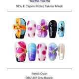 Takma Takma 10'lu Renkli Orta Balerin OBL1461 Tekrar Kullanılabilir El Yapımı Protez Takma Tırnak Renkli-L