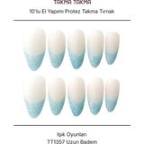 Takma Takma 10'lu Renkli Uzun Badem TT1357 Tekrar Kullanılabilir El Yapımı Protez Takma Tırnak Renkli-M - Beyaz