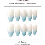 Takma Takma 10'lu Renkli Uzun Badem TT1357 Tekrar Kullanılabilir El Yapımı Protez Takma Tırnak Renkli-Xs - Beyaz
