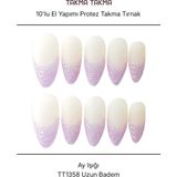 Takma Takma 10'lu Renkli Uzun Badem TT1358 Tekrar Kullanılabilir El Yapımı Protez Takma Tırnak Renkli-M - Beyaz