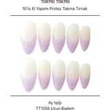 Takma Takma 10'lu Renkli Uzun Badem TT1358 Tekrar Kullanılabilir El Yapımı Protez Takma Tırnak Renkli-S - Beyaz