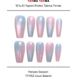 Takma Takma 10'lu Renkli Uzun Balerin TT1152 Tekrar Kullanılabilir El Yapımı Protez Takma Tırnak Renkli-Xs - Pembe
