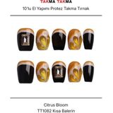 Takma Takma 10'lu Sarı Kısa Balerin TT1082 Tekrar Kullanılabilir El Yapımı Protez Takma Tırnak Sarı-L - Yeşil