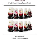 Takma Takma 10'lu Siyah Extra Extra Extra TT1436 Tekrar Kullanılabilir El Yapımı Protez Takma Tırnak - Siyah-S - Sarı