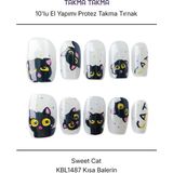 Takma Takma 10'lu Siyah Kısa Balerin KBL1487 Tekrar Kullanılabilir El Yapımı Protez Takma Tırnak Siyah-M
