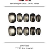 Takma Takma 10'lu Siyah Kısa Yuvarlak TT1123 Tekrar Kullanılabilir El Yapımı Protez Takma Tırnak Siyah-S - Çok Renkli
