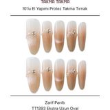 Takma Takma 10'lu Ten Rengi Extra Uzun Oval TT1393 Tekrar Kullanılabilir El Yapımı Protez Takma Tırnak Ten Rengi-M - Pembe