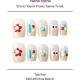Takma Takma 10'lu Ten Rengi Kısa Balerin KBL1490 Tekrar Kullanılabilir El Yapımı Protez Takma Tırnak Ten Rengi-S - Nude