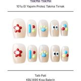 Takma Takma 10'lu Ten Rengi Kısa Balerin KBL1490 Tekrar Kullanılabilir El Yapımı Protez Takma Tırnak Ten Rengi-S
