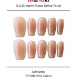 Takma Takma 10'lu Ten Rengi Kısa Balerin TT0592 Tekrar Kullanılabilir El Yapımı Protez Takma Tırnak - Ten Rengi-S