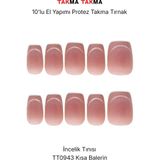 Takma Takma 10'lu Ten Rengi Kısa Balerin TT0943 Tekrar Kullanılabilir El Yapımı Protez Takma Tırnak Ten Rengi-L - Yeşil