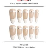 Takma Takma 10'lu Ten Rengi Uzun Badem TT1028 Tekrar Kullanılabilir El Yapımı Protez Takma Tırnak - Ten Rengi-L - Beyaz