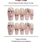 Takma Takma 10'lu Ten Rengi Uzun Balerin TT1240 Tekrar Kullanılabilir El Yapımı Protez Takma Tırnak - Ten Rengi-L - Pembe