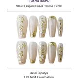 Takma Takma 10'lu Ten Rengi Uzun Balerin UBL1484 Tekrar Kullanılabilir El Yapımı Protez Takma Tırnak Ten Rengi-XS
