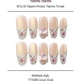 Takma Takma 10'lu Ten Rengi Uzun Oval TT1385 Tekrar Kullanılabilir El Yapımı Protez Takma Tırnak Ten Rengi-L - Çok Renkli