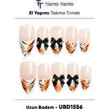 Takma Takma 10'lu Ten Uzun Badem UBD1556 Tekrar Kullanılabilir El Yapımı Protez Takma Tırnak Ten Rengi-L