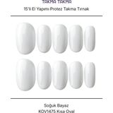Takma Takma 15'li Beyaz Kısa Oval KOV1475 Tekrar Kullanılabilir El Yapımı Protez Takma Tırnak Beyaz-S