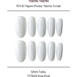 Takma Takma 15'li Beyaz Kısa Oval TT1424 Tekrar Kullanılabilir El Yapımı Protez Takma Tırnak Beyaz-Xs - Pembe