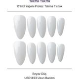 Takma Takma 15'li Beyaz Uzun Badem UBD1493 Tekrar Kullanılabilir El Yapımı Protez Takma Tırnak Beyaz-S