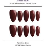 Takma Takma 15'li Bordo Kısa Badem KBD1470 - Tekrar Kullanılabilir El Yapımı Protez Takma Tırnak Bordo-L
