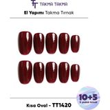 Takma Takma 15'li Bordo Kısa Oval TT1420 Tekrar Kullanılabilir El Yapımı Protez Takma Tırnak Bordo-L