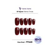 Takma Takma 15'li Bordo Kısa Oval TT1420 Tekrar Kullanılabilir El Yapımı Protez Takma Tırnak Bordo-S