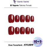 Takma Takma 15'li Bordo Kısa Yuvarlak KYL1519 Tekrar Kullanılabilir El Yapımı Protez Takma Tırnak - Bordo-M