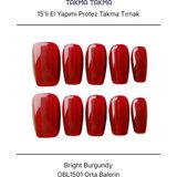 Takma Takma 15'li Bordo Orta Balerin OBL1501 Tekrar Kullanılabilir El Yapımı Protez Takma Tırnak Bordo-XS