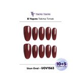 Takma Takma 15'li Bordo Uzun Oval UOV1563 Tekrar Kullanılabilir El Yapımı Protez Takma Tırnak Bordo-M