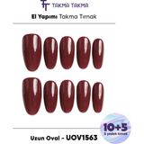 Takma Takma 15'li Bordo Uzun Oval UOV1563 Tekrar Kullanılabilir El Yapımı Protez Takma Tırnak Bordo-S