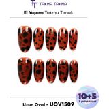 Takma Takma 15'li Kahverengi Uzun Oval UOV1509 10'lu Tekrar Kullanılabilir El Yapımı Protez Takma Tırnak Kahverengi-L