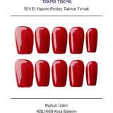 Takma Takma 15'li Kırmızı Kısa Balerin KBL1469 Tekrar Kullanılabilir El Yapımı Protez Takma Tırnak Kırmızı-L