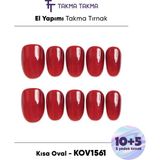 Takma Takma 15'li Kırmızı Kısa Oval KOV1561 Tekrar Kullanılabilir El Yapımı Protez Takma Tırnak - Kırmızı-S