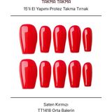 Takma Takma 15'li Kırmızı Orta Balerin TT1418 Tekrar Kullanılabilir El Yapımı Protez Takma Tırnak - Kırmızı-L