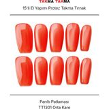 Takma Takma 15'li Kırmızı Orta Kare TT1301 Tekrar Kullanılabilir El Yapımı Protez Takma Tırnak - Kırmızı-XS - Pembe