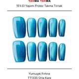 Takma Takma 15'li Kırmızı Orta Kare TT1335 Tekrar Kullanılabilir El Yapımı Protez Takma Tırnak Kırmızı-M - Pembe