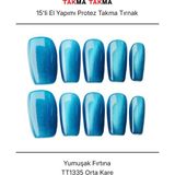 Takma Takma 15'li Kırmızı Orta Kare TT1335 Tekrar Kullanılabilir El Yapımı Protez Takma Tırnak Kırmızı-Xs - Pembe