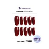 Takma Takma 15'li Kırmızı Oval TT0559 Tekrar Kullanılabilir El Yapımı Protez Takma Tırnak Kırmızı-S