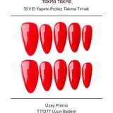 Takma Takma 15'li Kırmızı Uzun Badem TT1377 Tekrar Kullanılabilir El Yapımı Protez Takma Tırnak Kırmızı-Xs - Beyaz