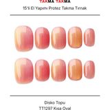 Takma Takma 15'li Kısa Yuvaarlak TT1297 Tekrar Kullanılabilir El Yapımı Protez Takma Tırnak - Ten Rengi-XS - Çok Renkli