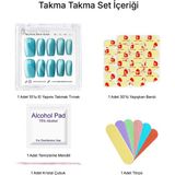Takma Takma 15'li Mavi Orta Kare TT1303 Tekrar Kullanılabilir El Yapımı Protez Takma Tırnak Mavi-L - Pembe