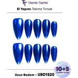 Takma Takma 15'li Mavi Uzun Badem UBD1520 Tekrar Kullanılabilir El Yapımı Protez Takma Tırnak - Mavi-M
